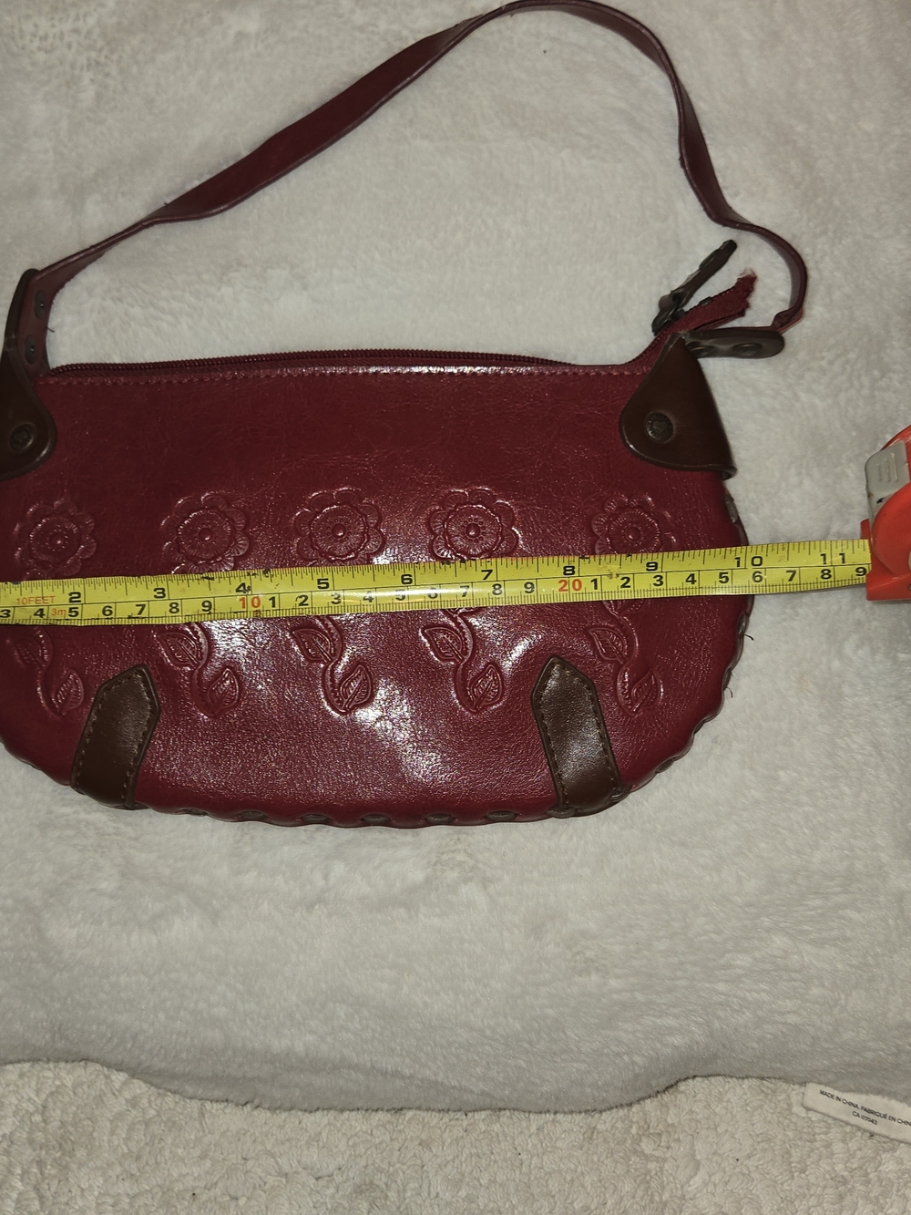 Red Floral Embossed Leather Mini Bag - Picture 3 of 5